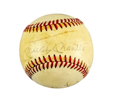 New York Yankees Old-Timers Baseball Signed By (7) Including Mickey Mantle, Yogi Berra & Reggie Jackson